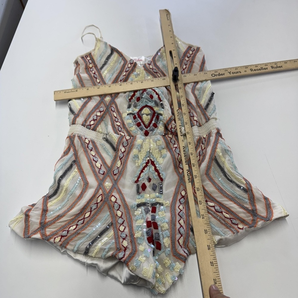 Parker Romper Womens Small White Sequin Silk Geometric Boho Festival - Picture 8 of 12